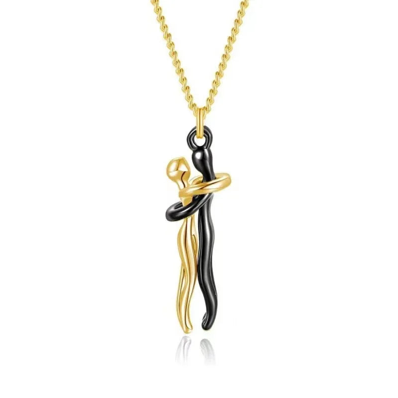 Unisex Black Silver Metal Pendant Love Style Hug Necklace for Men and Women