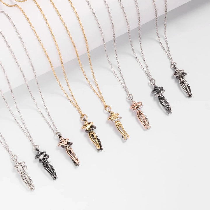 Unisex Black Silver Metal Pendant Love Style Hug Necklace for Men and Women