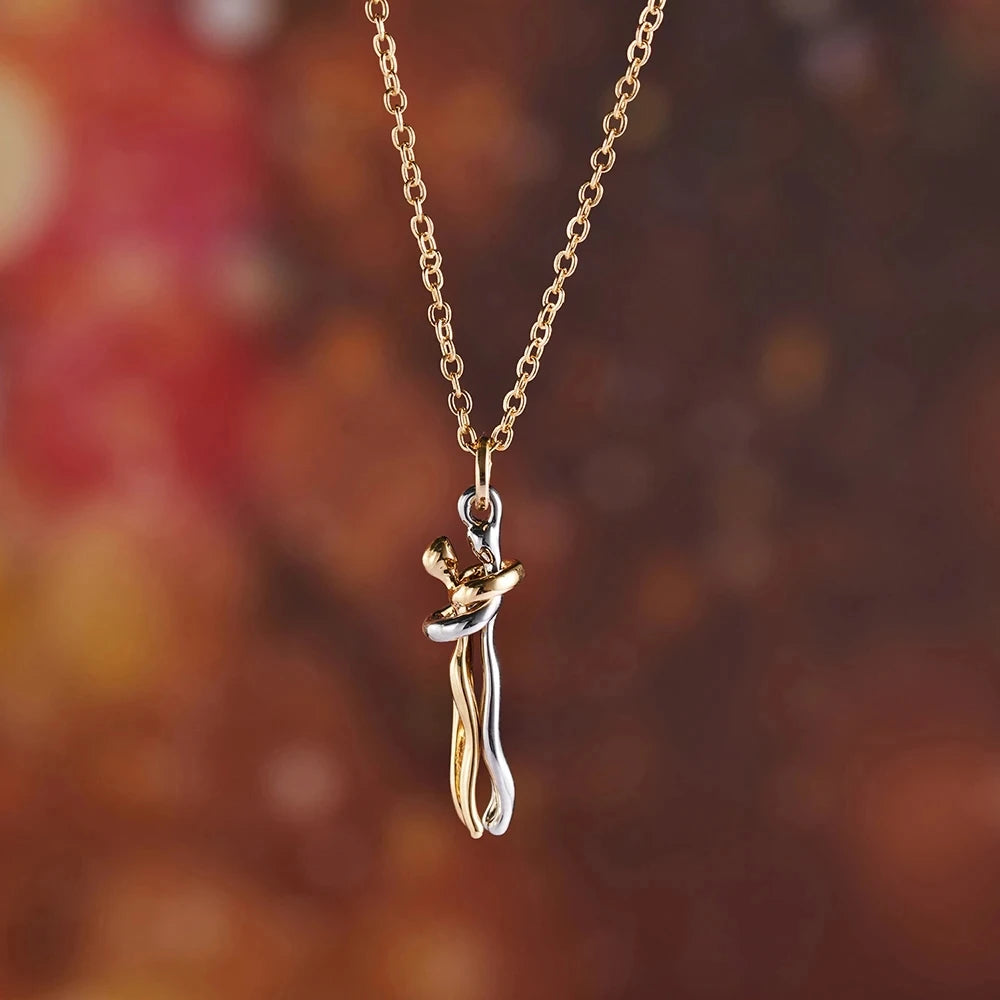 Unisex Black Silver Metal Pendant Love Style Hug Necklace for Men and Women
