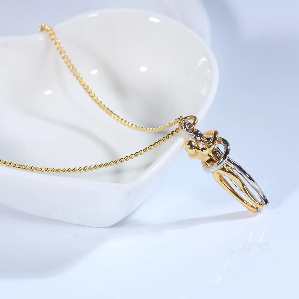 Unisex Black Silver Metal Pendant Love Style Hug Necklace for Men and Women