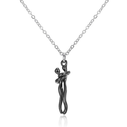 Unisex Black Silver Metal Pendant Love Style Hug Necklace for Men and Women