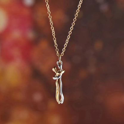 Unisex Black Silver Metal Pendant Love Style Hug Necklace for Men and Women